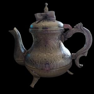 Vintage Arabic Espresso Silver Crystal Coated Turkish Teapot Engraved Ma…